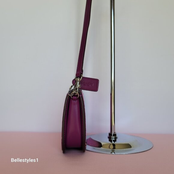 COACH Penn Sequined & Smooth Leather Small Shoulder Bag - Dark Magenta⭐ - Picture 10 of 16